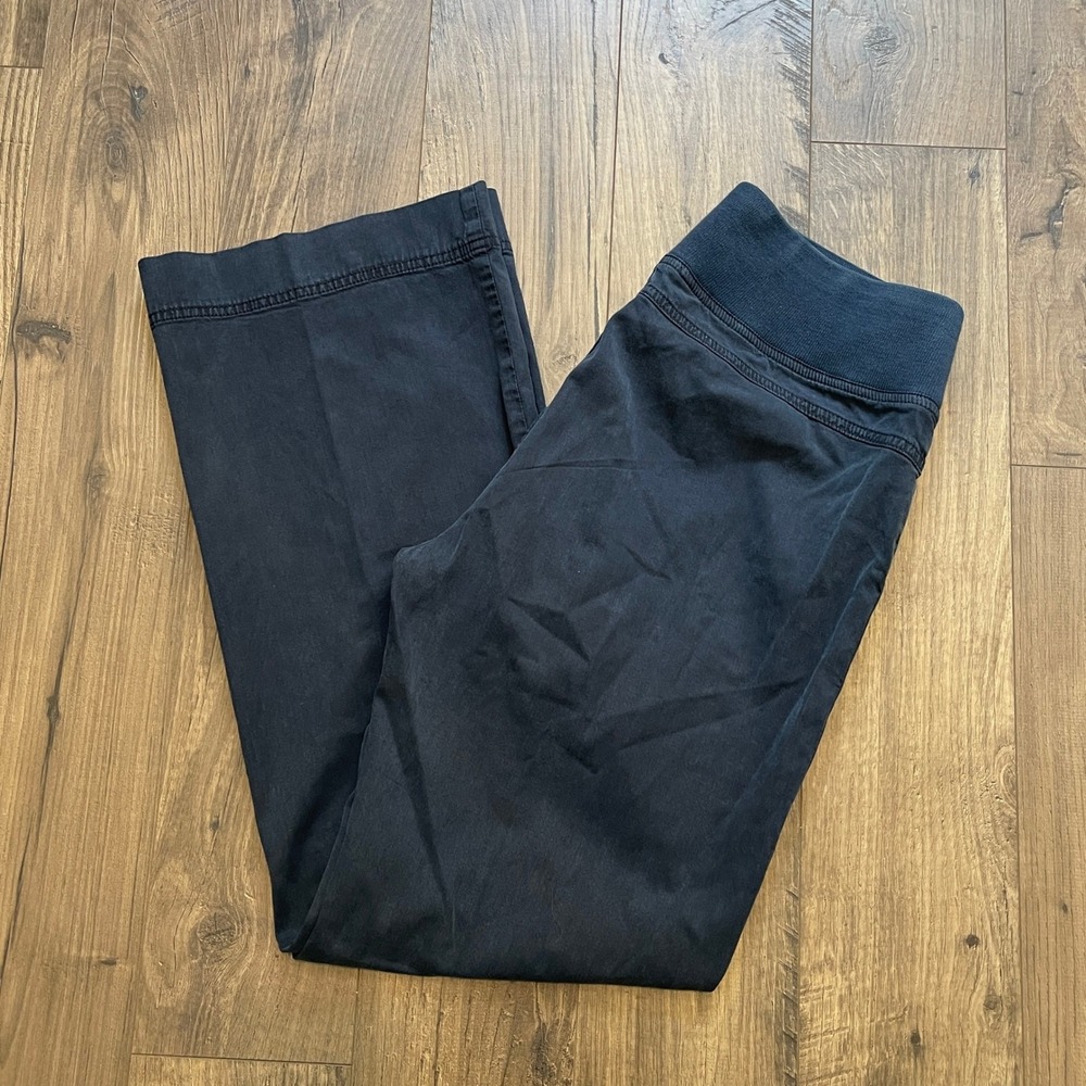 Orvis Navy Blue Tencel Blend Pull On Wide Leg Pants Womens Size 8 Zipper Pockets